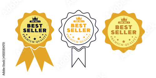 Top no. 1 best seller premium quality. Simple Flat Gold luxury elegant, template for icon, logo, label, sticker, emblem, symbol, sign, seal, frame, stamp, certificate, Vector Illustration.
