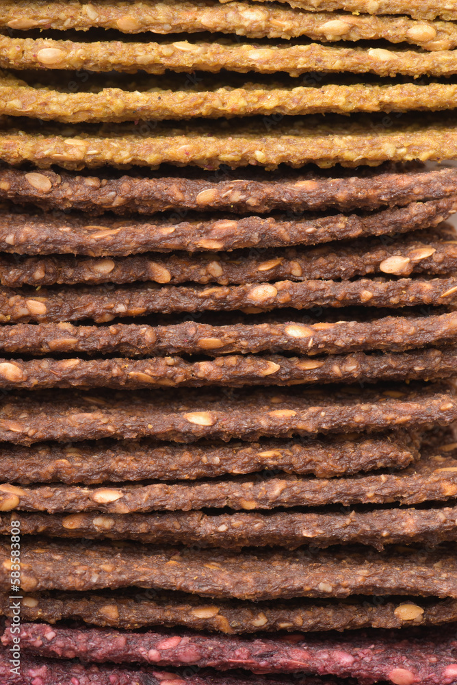 Stacked organic various vegetable crispbread Stacked organic various vegetable crispbread