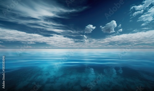  a large body of water under a cloudy sky with clouds.  generative ai