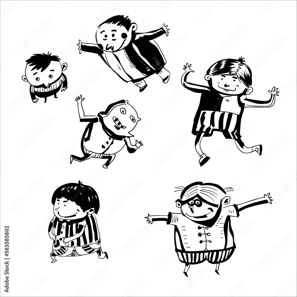 Set of funny cartoon characters. Vector illustration.