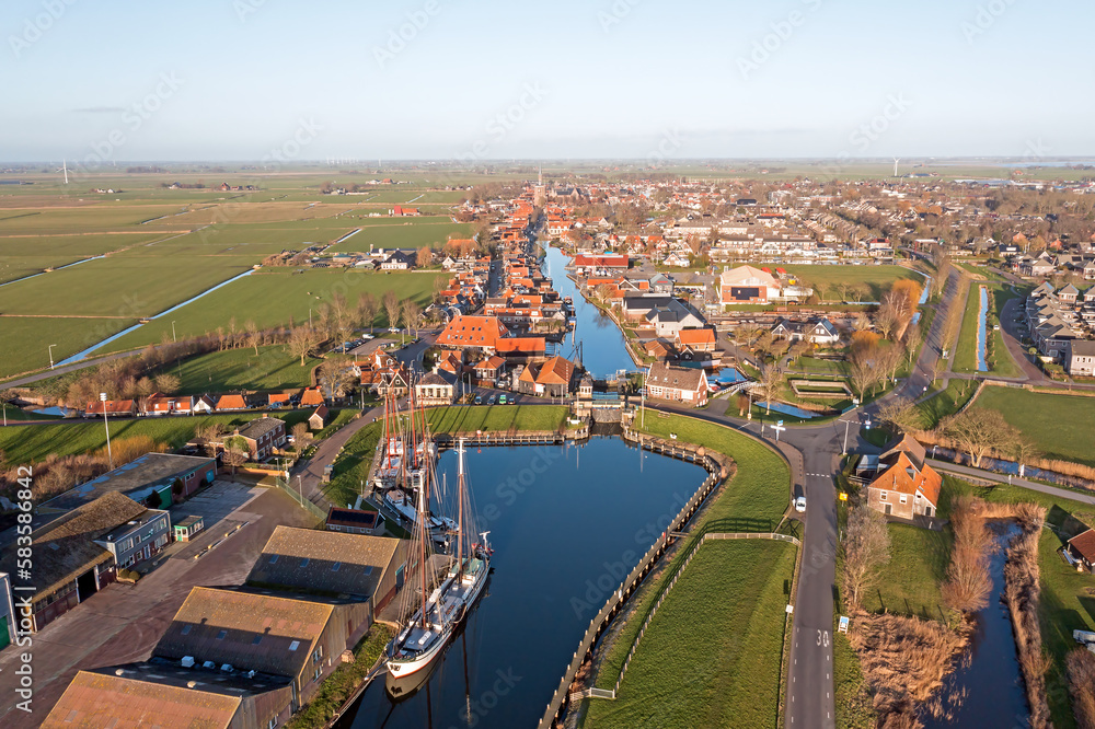 vAerial from the historical town Workum in Friesland the Netherlands
