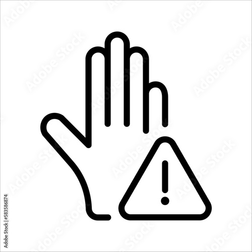 vector icon of disclaimer symbol triangle, hand, circle with exclamation mark. vector illustration on white background