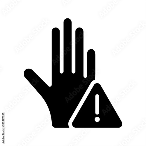 vector icon of disclaimer symbol triangle, hand, circle with exclamation mark. vector illustration on white background