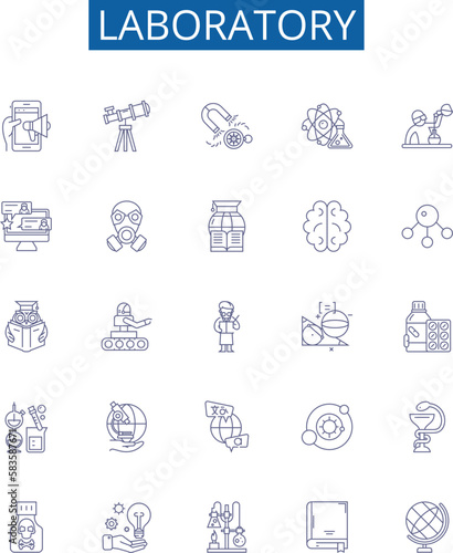 Laboratory line icons signs set. Design collection of Lab, Research, Test, Experiment, Experimentation, Analysis, Chemistry, Assay outline concept vector illustrations