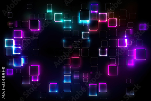 Neon Geometry: A Futuristic Digital Art with Vibrant Abstract Patterns and Glowing Geometric Shapes on a Dark Black Background