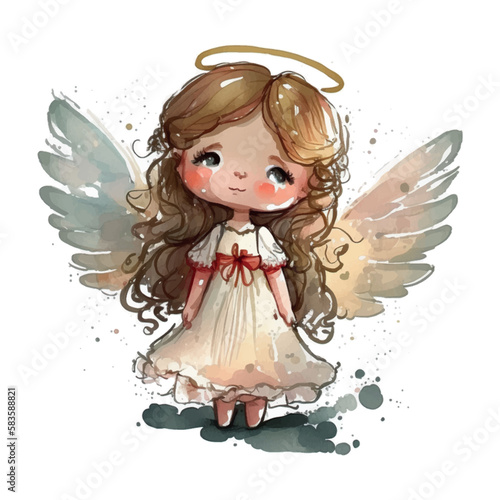 Cute Easter angel with a candle in his hands Watercolor Cartoon Christmas on white background