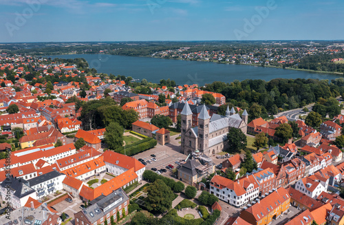Obraz na płótnie Summer cityscape of Viborg, Midtjylland, Denmark. Aerial skyline view of the old town. w salonie