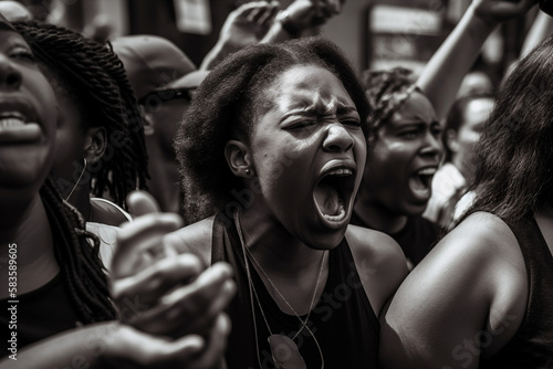 Generative ai women protesting screaming. photo