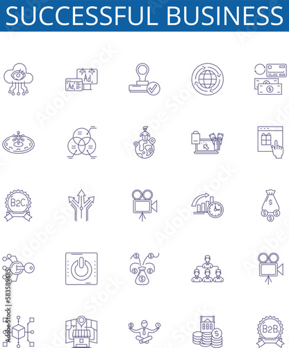 Successful business line icons signs set. Design collection of Profitable, Rewarding, Fulfilling, Lucrative, Remunerative, Thriving, Booming, Flourishing outline concept vector illustrations