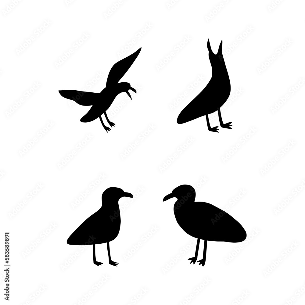 Fototapeta premium Seagull. Black silhouette. Atlantic seabird. Marine Animal Vector illustration on white background.