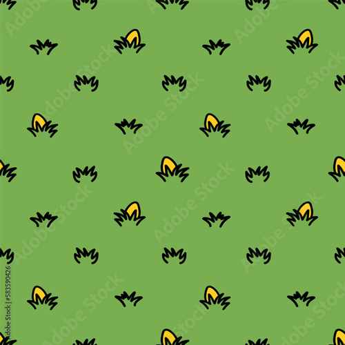 Easter eggs in green grass seamless spring pattern. Wrapping paper background, Easter Cards, banner, textiles, wallpapers vector design