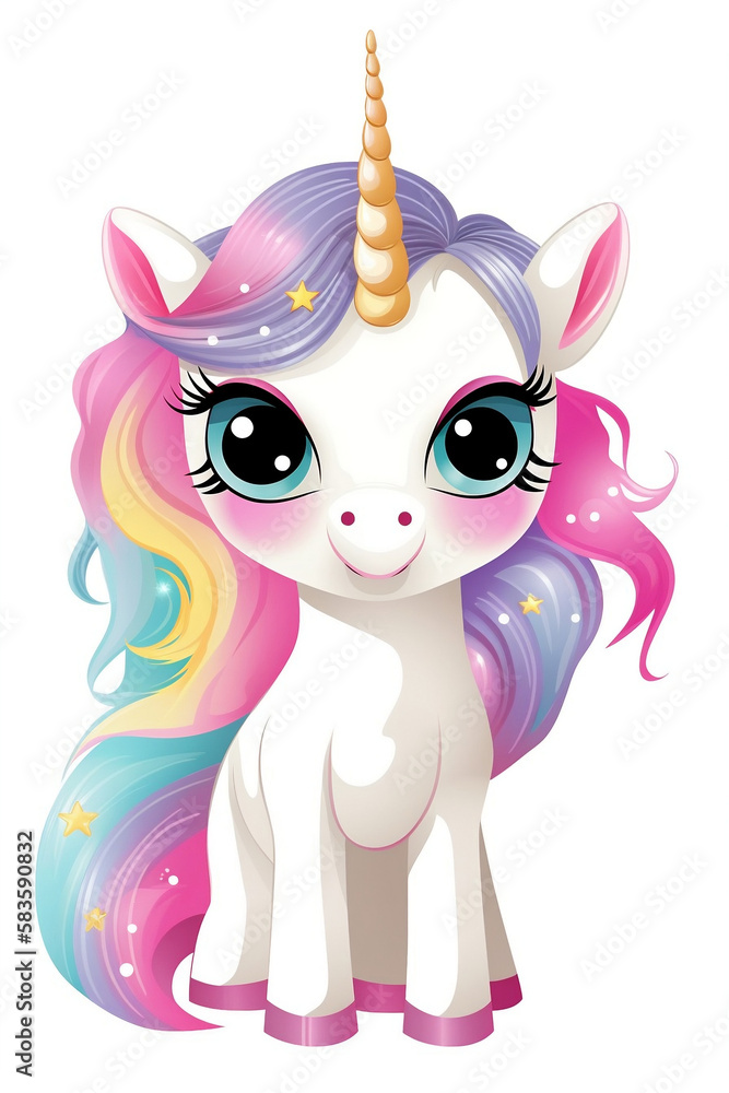 Cartoon cute unicorn on white background
