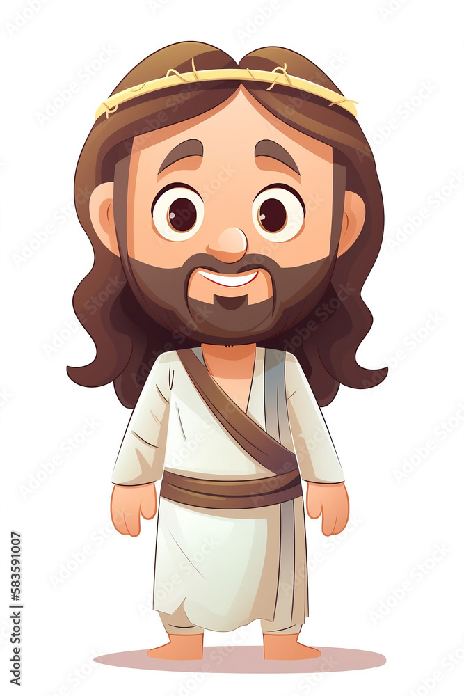 Cute smiling Jesus cartoon over white background.
Cute smiling Jesus cartoon over white background.