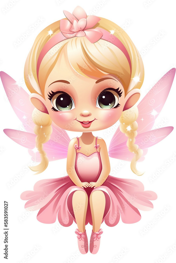 Cute little cartoon fairy on a white background
