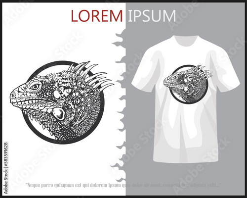 iguana head mandala arts isolated on white t-shirt.