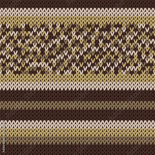Craft knitted fabric striped ornament. Winter sweater striped jersey textile.