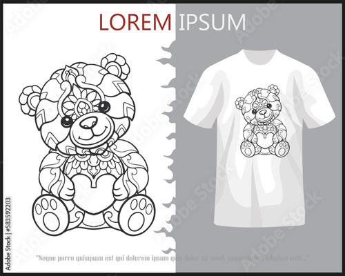 teddy bear mandala arts isolated on white t-shirt.