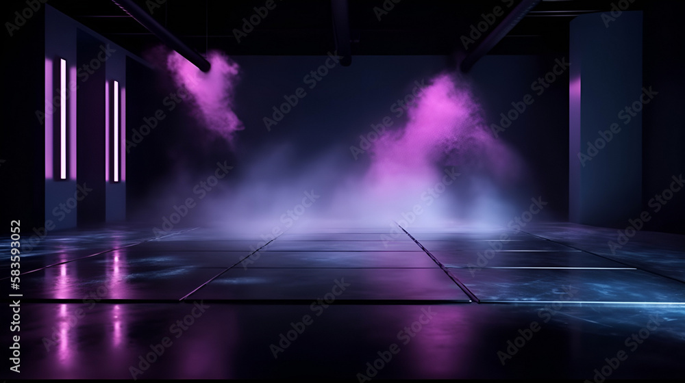 ภาพประกอบสต็อก The dark stage shows with smoke, purple, and pink