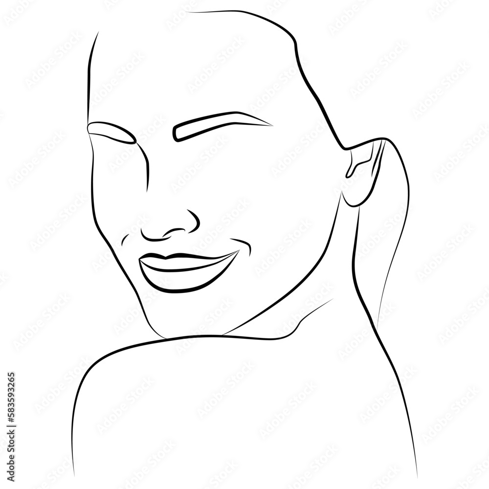 Portrait of a girl or woman in one line and face design. Vector illustration in the style of minimalism, hand-drawn. A woman's face. Portrait of a girl or woman in one line and face design. Vector illustration in the style of minimalism, hand-drawn. A woman's face.