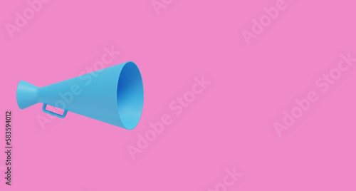Bullhourn or Megaphone 3d rendering for announcement concept. Promotion or communication background.