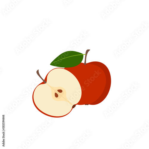 Red apple, half and segment