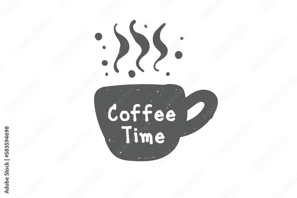 Cafe time hand drawn illustration.Coffee cup silhouette with steam