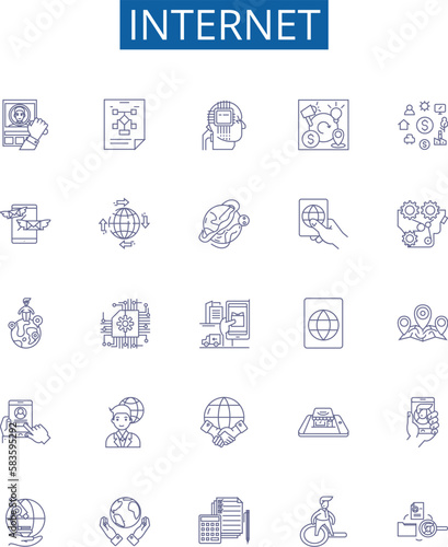 Internet line icons signs set. Design collection of Network, digital, web, cyberspace, broadband, online, information, communications outline concept vector illustrations