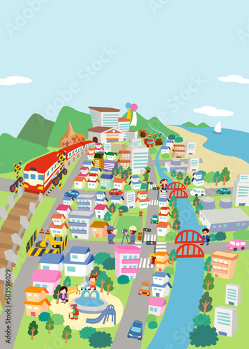 街並みの俯瞰イラスト Overhead illustration of a cityscape