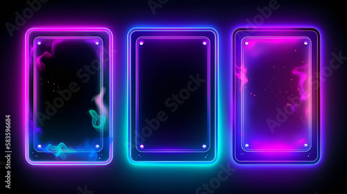 Gradient neon frames with smoke, purple-pink led borders with mist effect glowing light