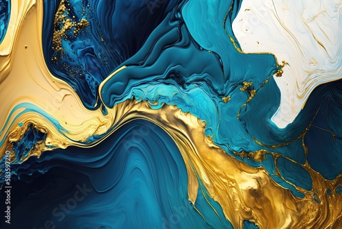 The dynamic and visually striking effect of a background with a marble pattern in shades of gold and blue is achieved through the intricate AI.