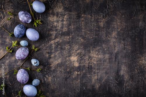 Festive Easter eggs in purple and blue color