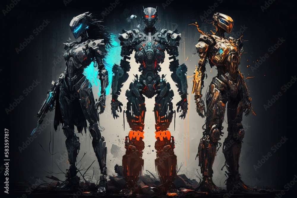 a cyberpunk-style robot, with metallic and mechanical elements combined with neon lights and futuristic technology, Generative AI a cyberpunk-style robot, with metallic and mechanical elements combined with neon lights and futuristic technology, Generative AI