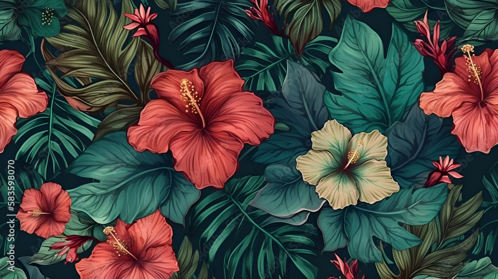 Fototapeta premium seamless pattern with red flowers