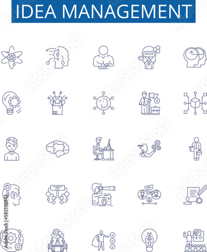 Idea management line icons signs set. Design collection of Conceptualization, Brainstorming, Innovation, Prioritization, Categorization, Execution, Organization, Synthesis outline concept vector