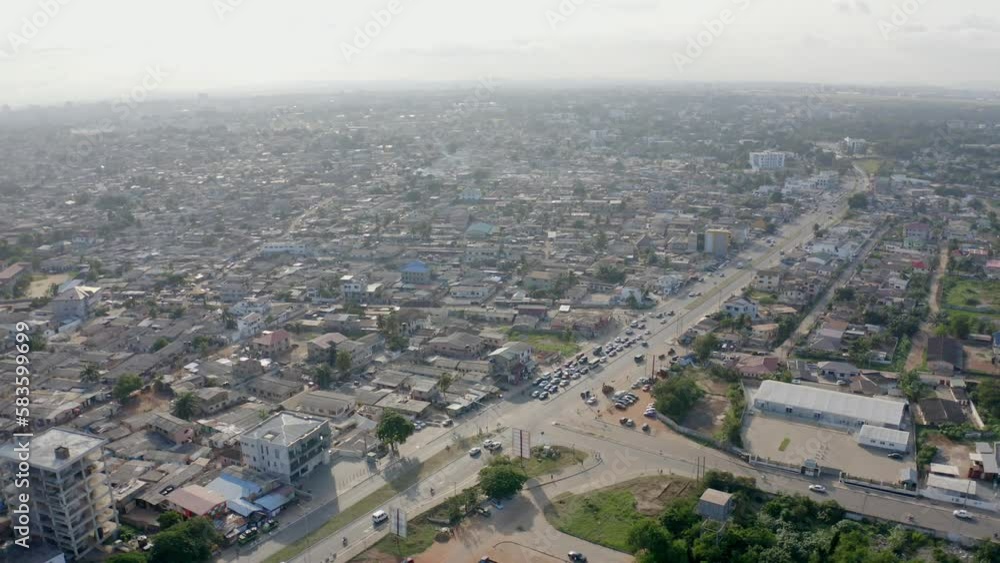 Aerial view of Labadi settlement town in Ghana Africa Aerial view of Labadi settlement town in Ghana Africa