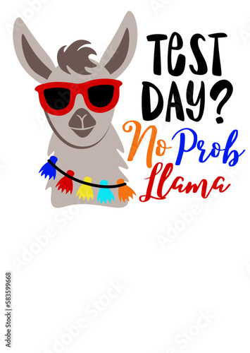 Test day  No prob llama. Lama with sunglasses clipart. Isolated on transparent background