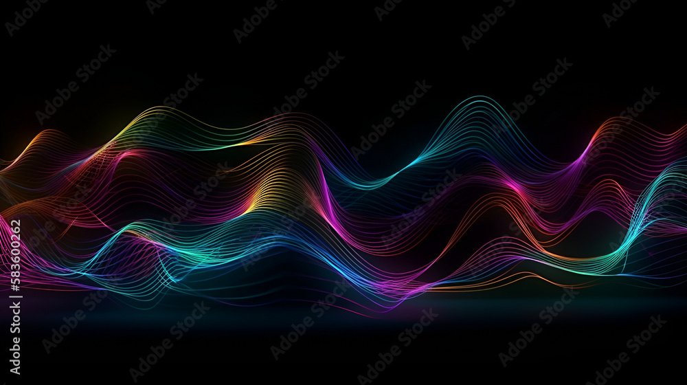 Fototapeta premium Abstract background of colorful neon wavy lines glowing in the dark.