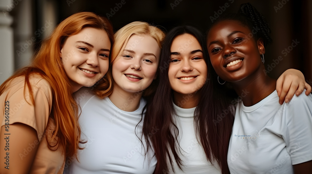 Obraz premium Group of female friends of all ethnicities, friendship concept