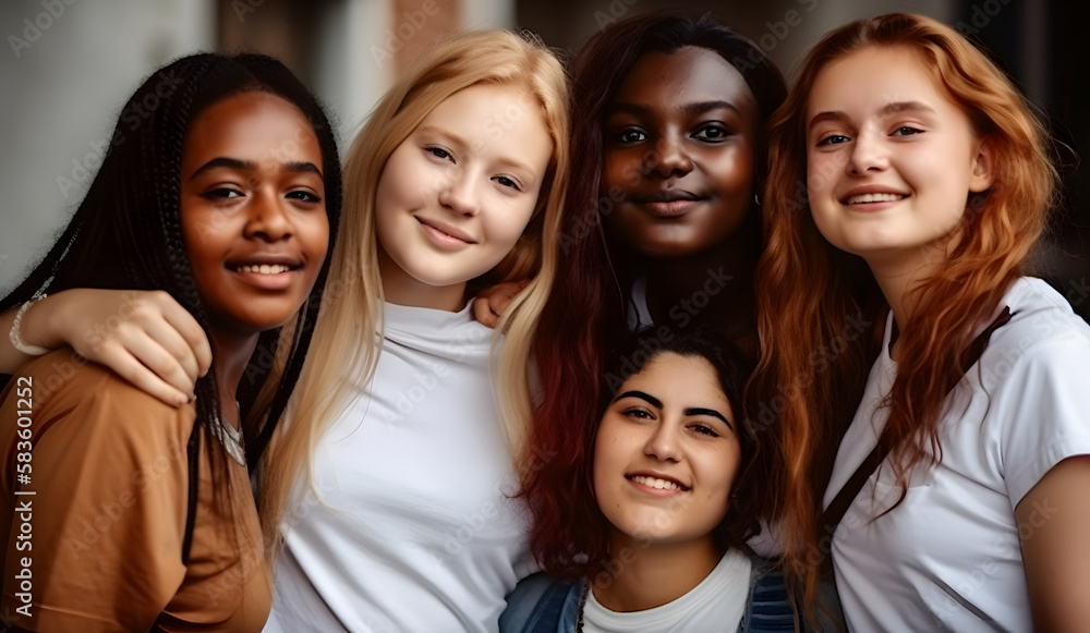 Group of female friends of all ethnicities, friendship concept Group of female friends of all ethnicities, friendship concept
