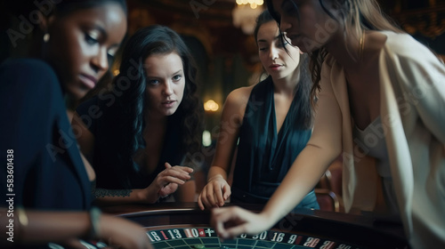Young girl playing casino slots. generative AI