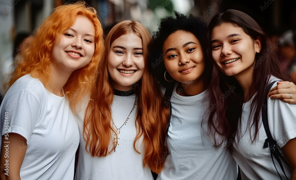 Group of female friends of all ethnicities, friendship concept Group of female friends of all ethnicities, friendship concept
