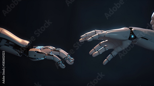 human hand and robot hand giving 