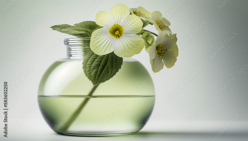 minimalist wallpaper, Primrose flower in a clear glass vase, off center composition, background, wallpaper - Generative AI minimalist wallpaper, Primrose flower in a clear glass vase, off center composition, background, wallpaper - Generative AI