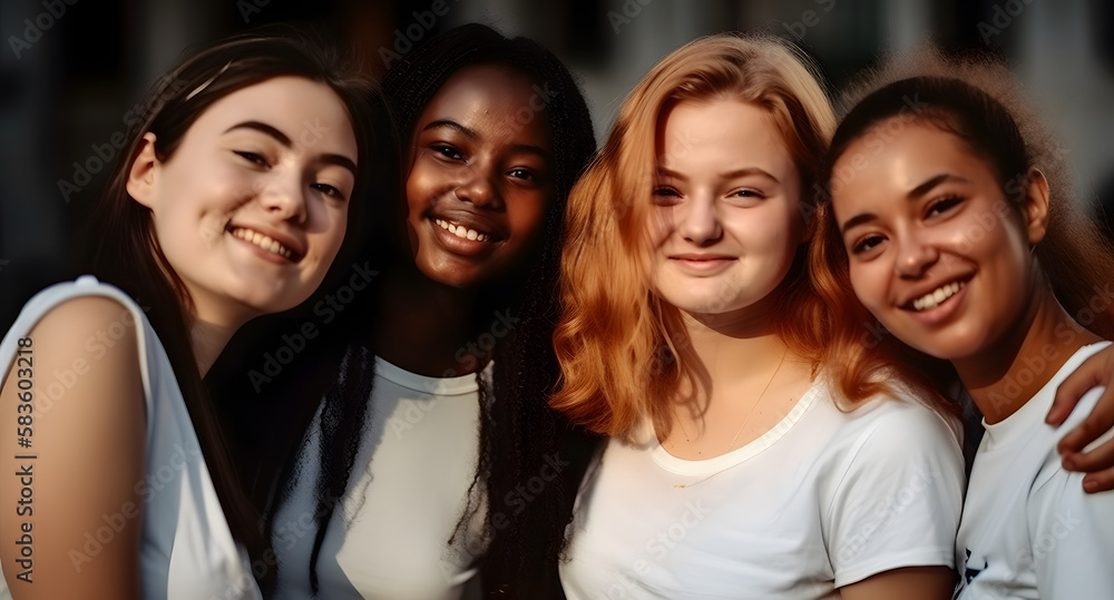 Obraz premium Group of female friends of all ethnicities, friendship concept