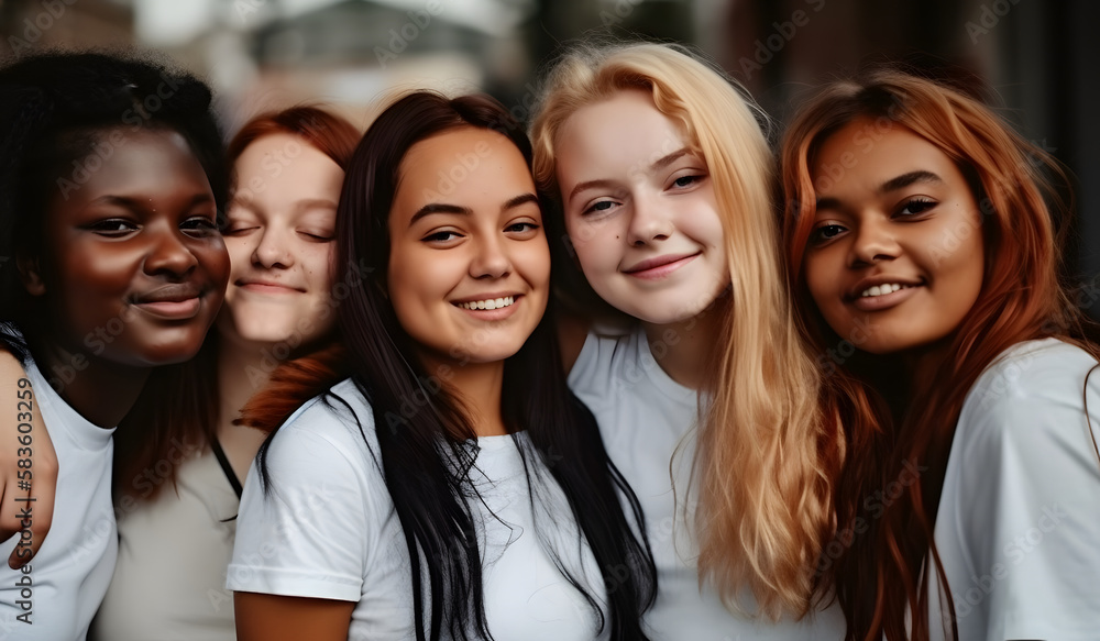 Group of female friends of all ethnicities, friendship concept