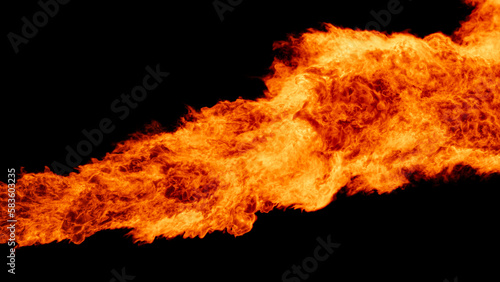 fire flame on black background. a realistic fire background. flame thrower close up. flames background
