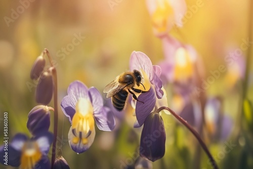 Spring bee buzz around flowers, pollinating plants and contributing to nature's balance.