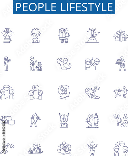People lifestyle line icons signs set. Design collection of Lifestyle, People, Clothing, Food, Exercise, Shopping, Music, Entertainment outline concept vector illustrations