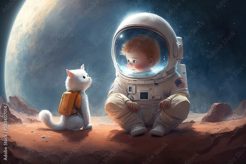 Beyond Our World, A 3D Scene of Cosmic Wonder and Exploration, Little