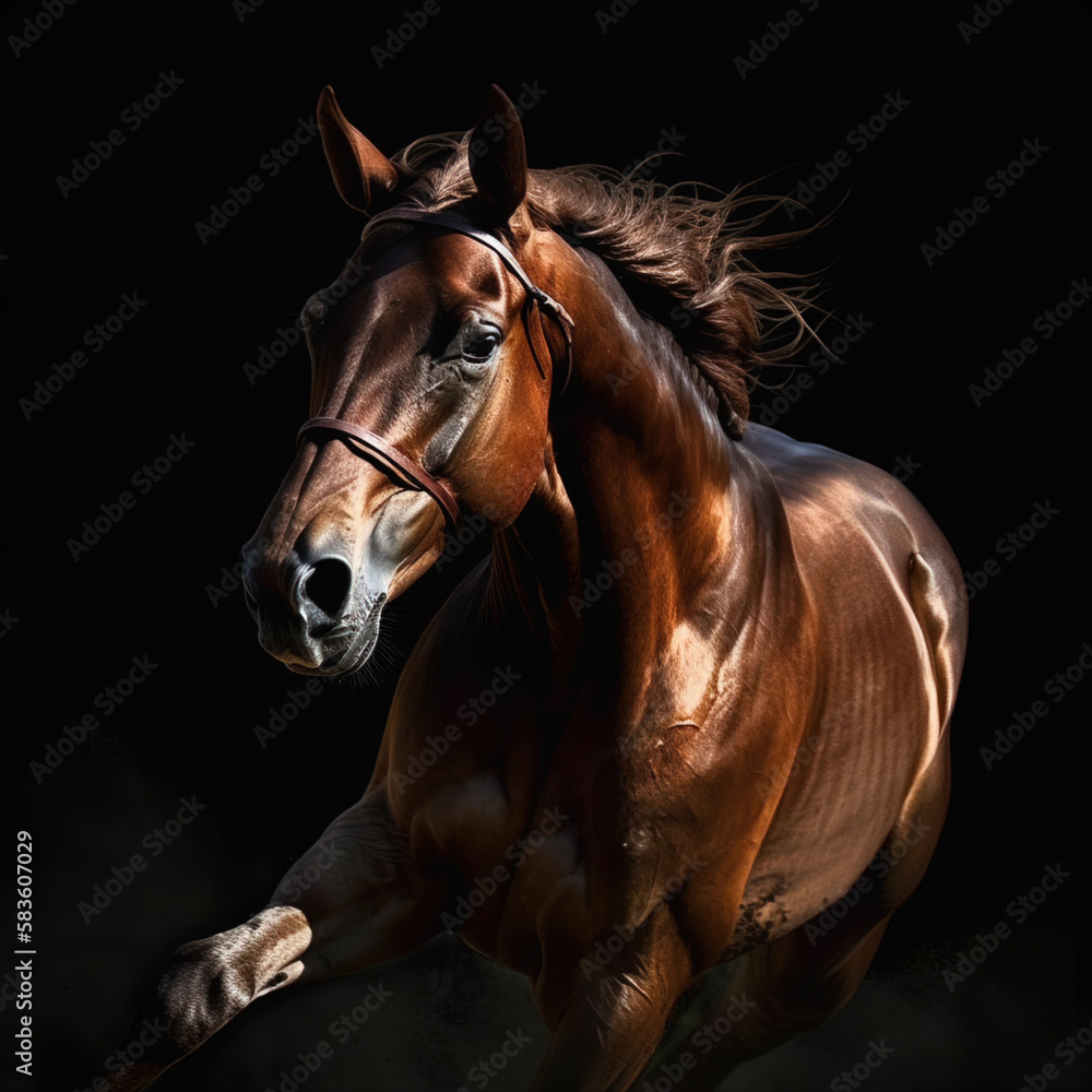 Obraz premium Galloping red horse on dark background